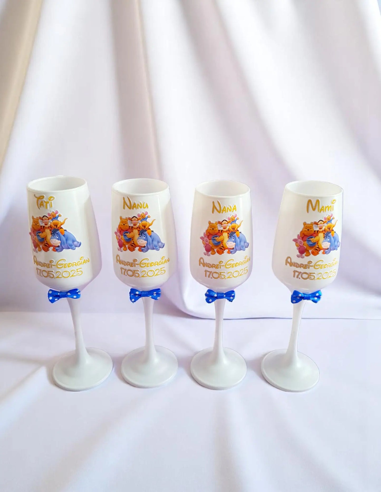 Pahar personalizat pentru botez – Cadou elegant cu nume și dată | Model PB04