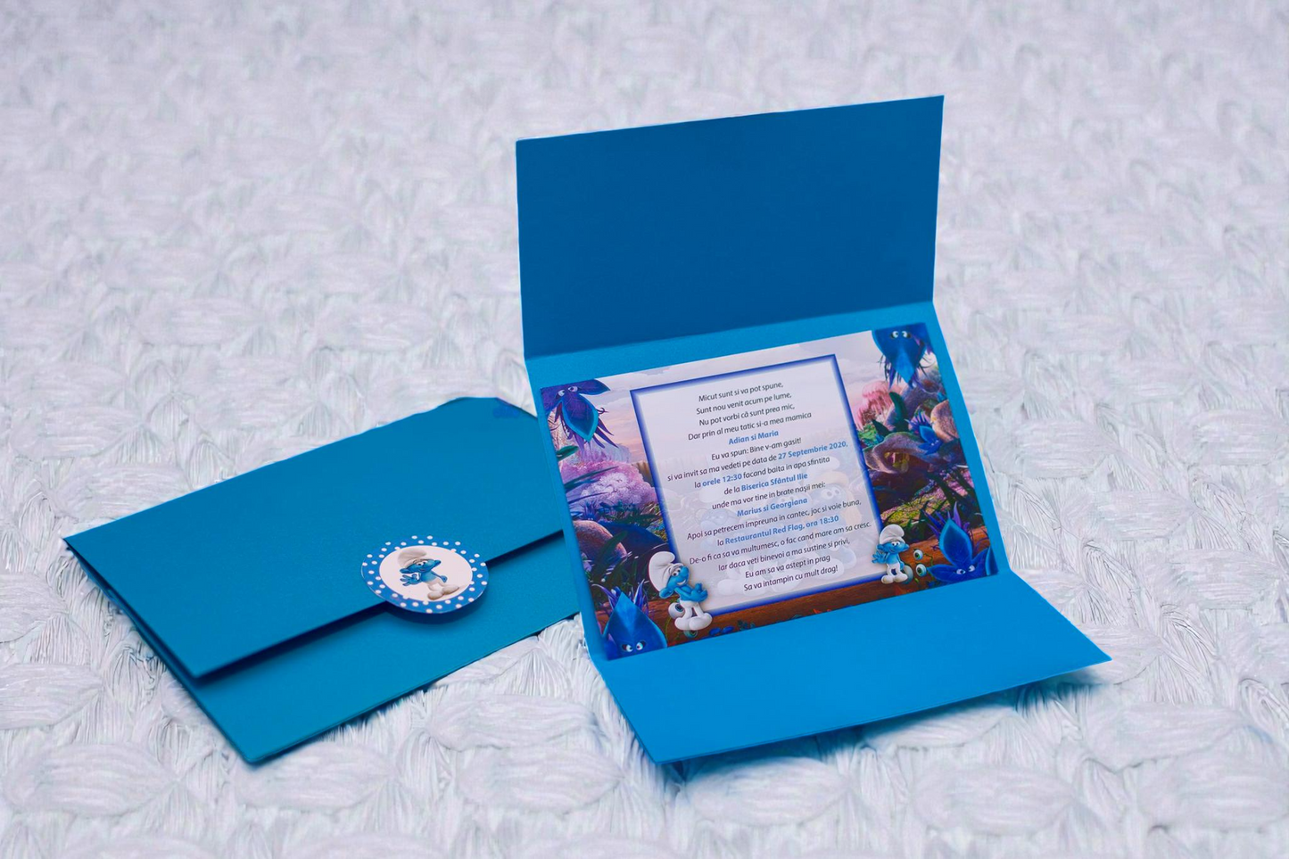 Invitație personalizată pentru botez cu fotografie – Model 6