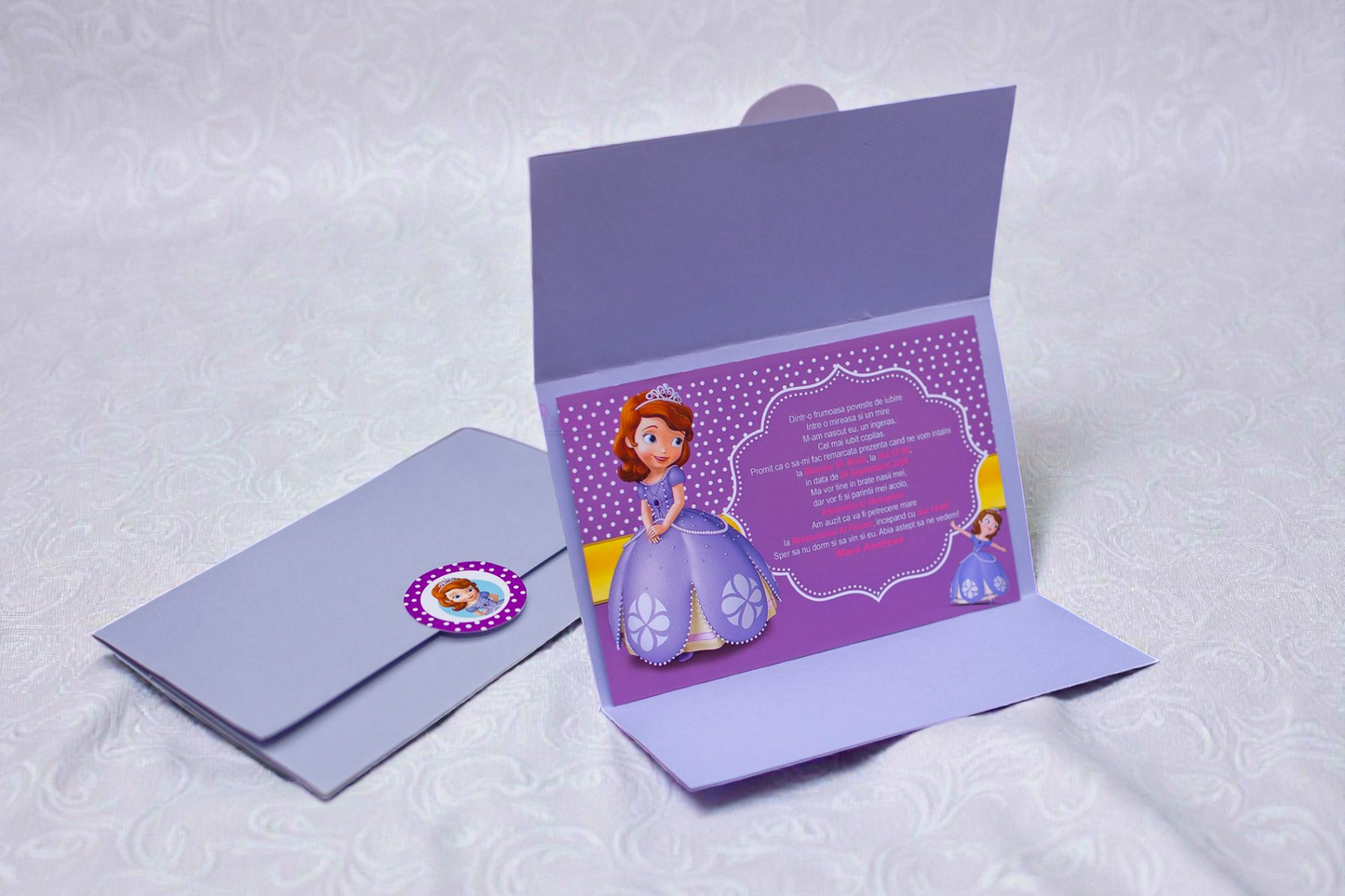 Invitație personalizată pentru botez cu fotografie – Model 7