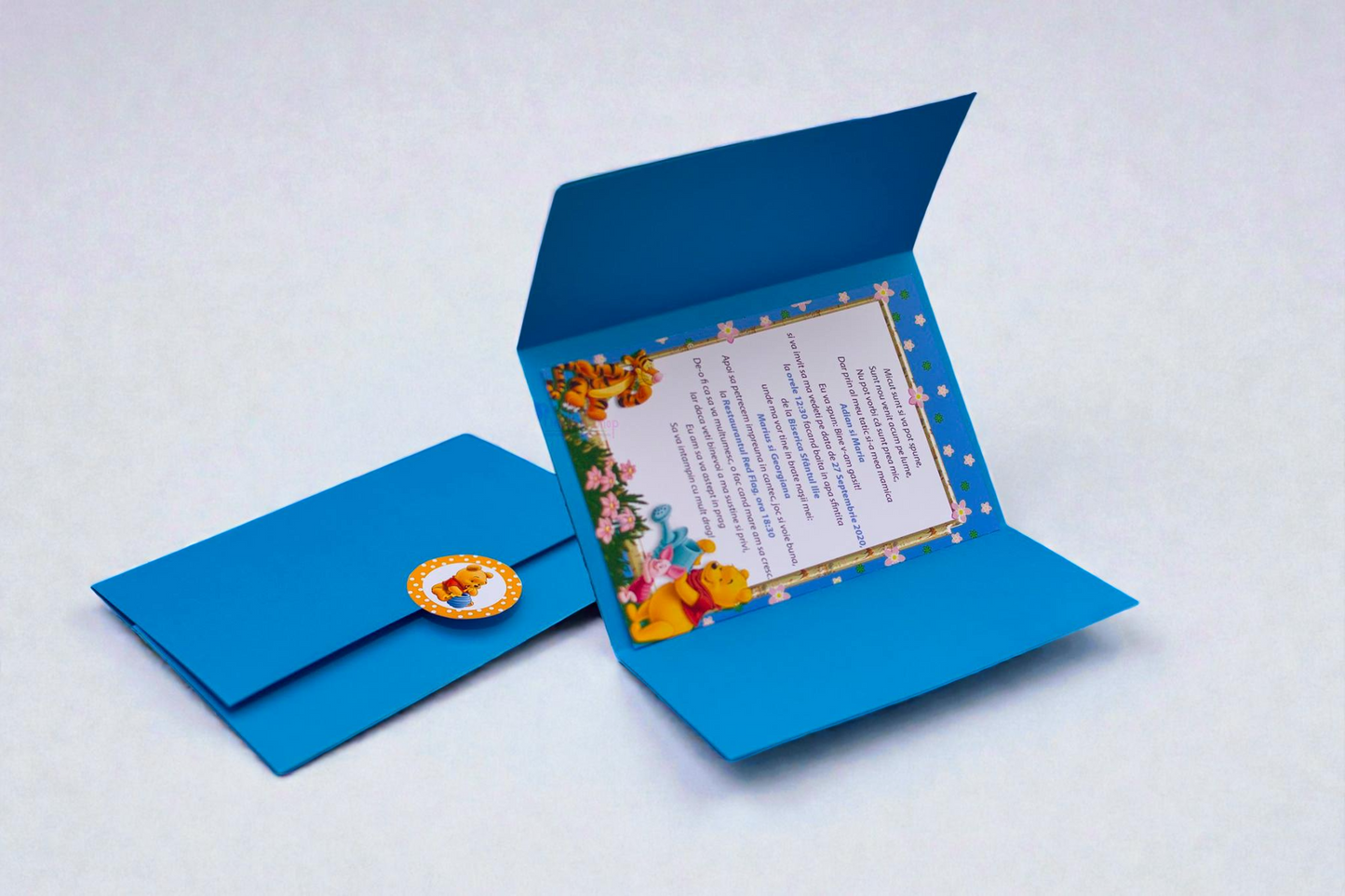 Invitație personalizată pentru botez cu fotografie – Model 11