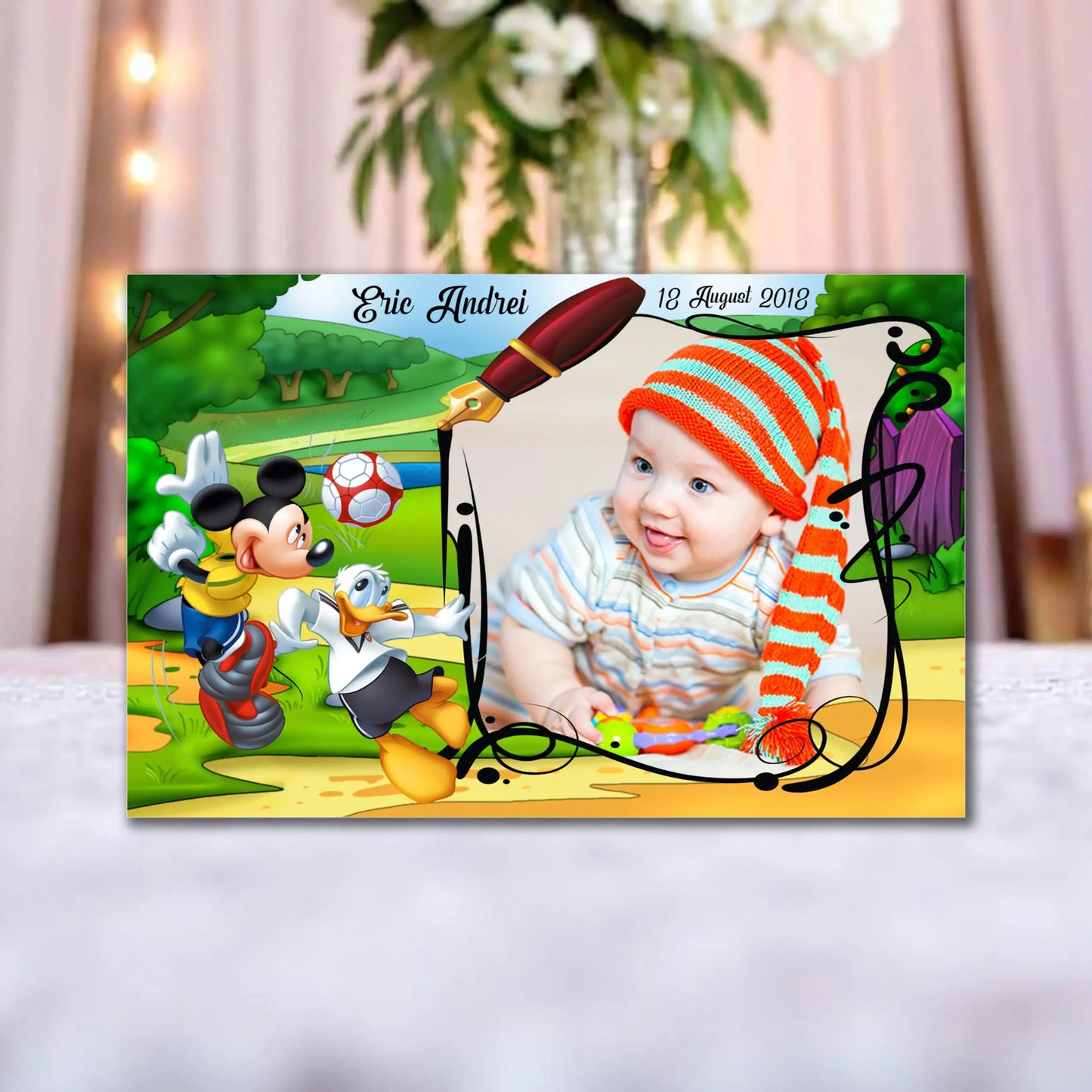 Marturie magnetica botez personalizata cu poza, nume si data model 34