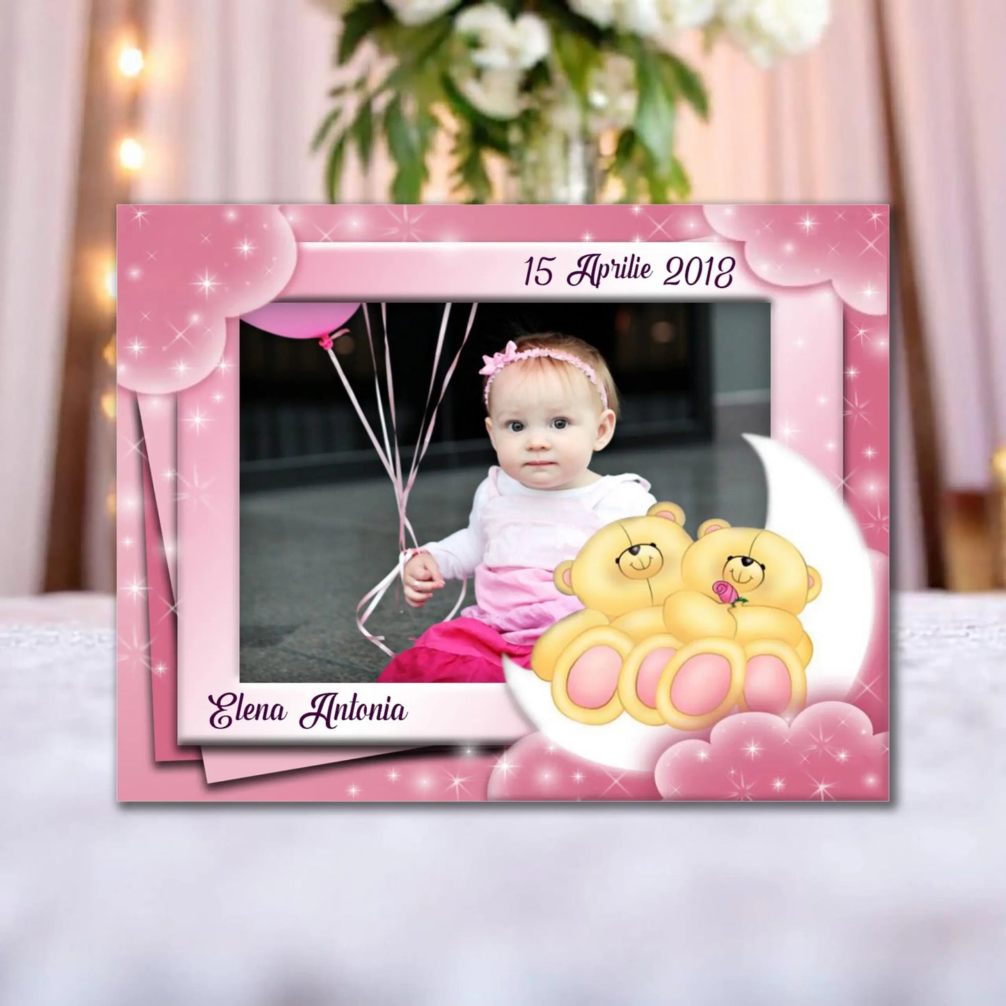 Marturie magnetica botez personalizata cu poza, nume si data model 43