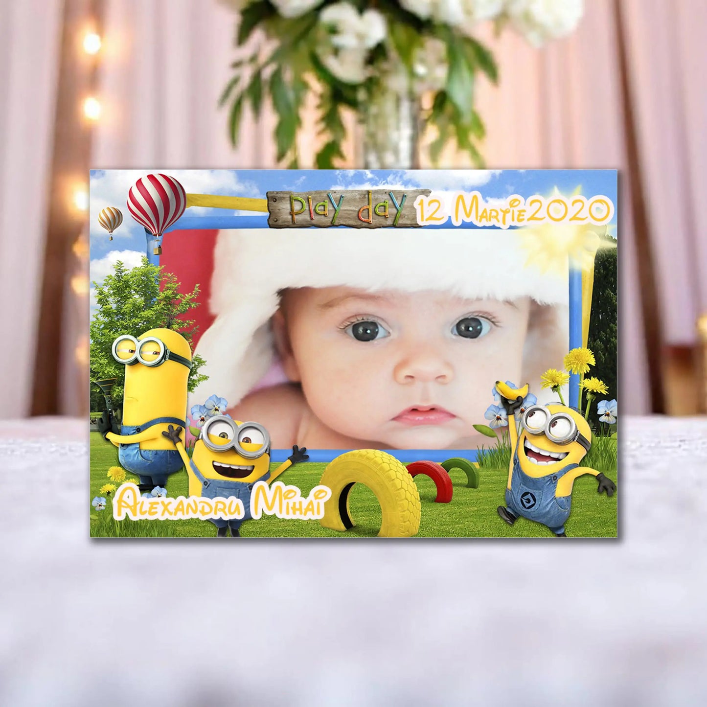 Marturie magnetica botez personalizata cu poza, nume si data model 44