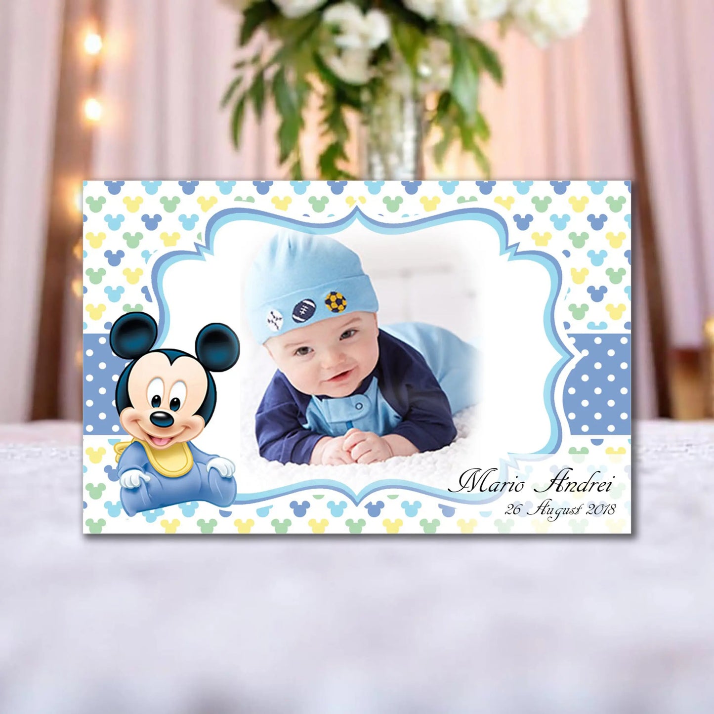 Marturie magnetica botez personalizata cu poza, nume si data model 38