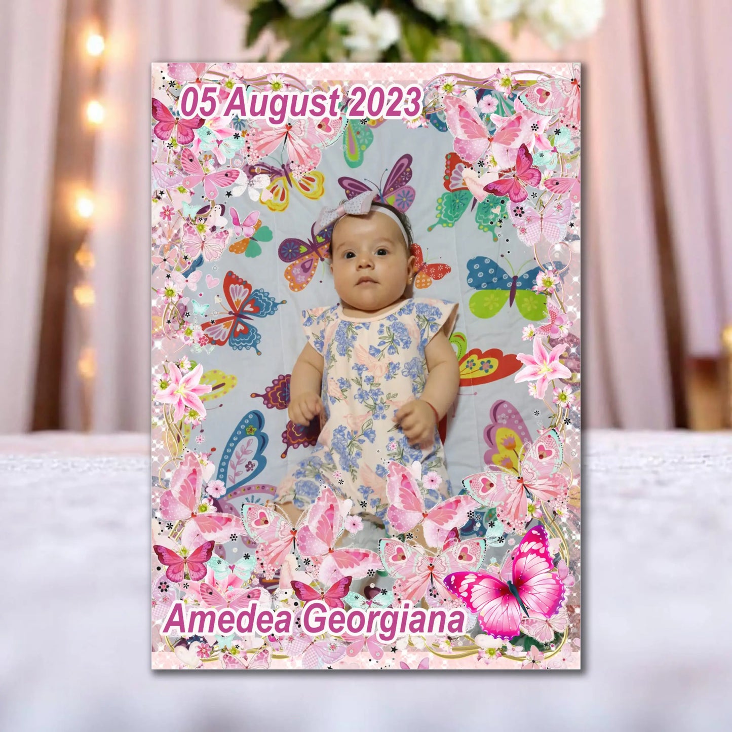 Marturie magnetica botez personalizata cu poza, nume si data model 9