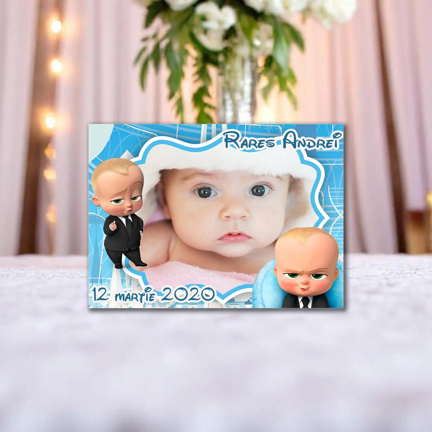 Marturie magnetica botez personalizata cu poza, nume si data model 2