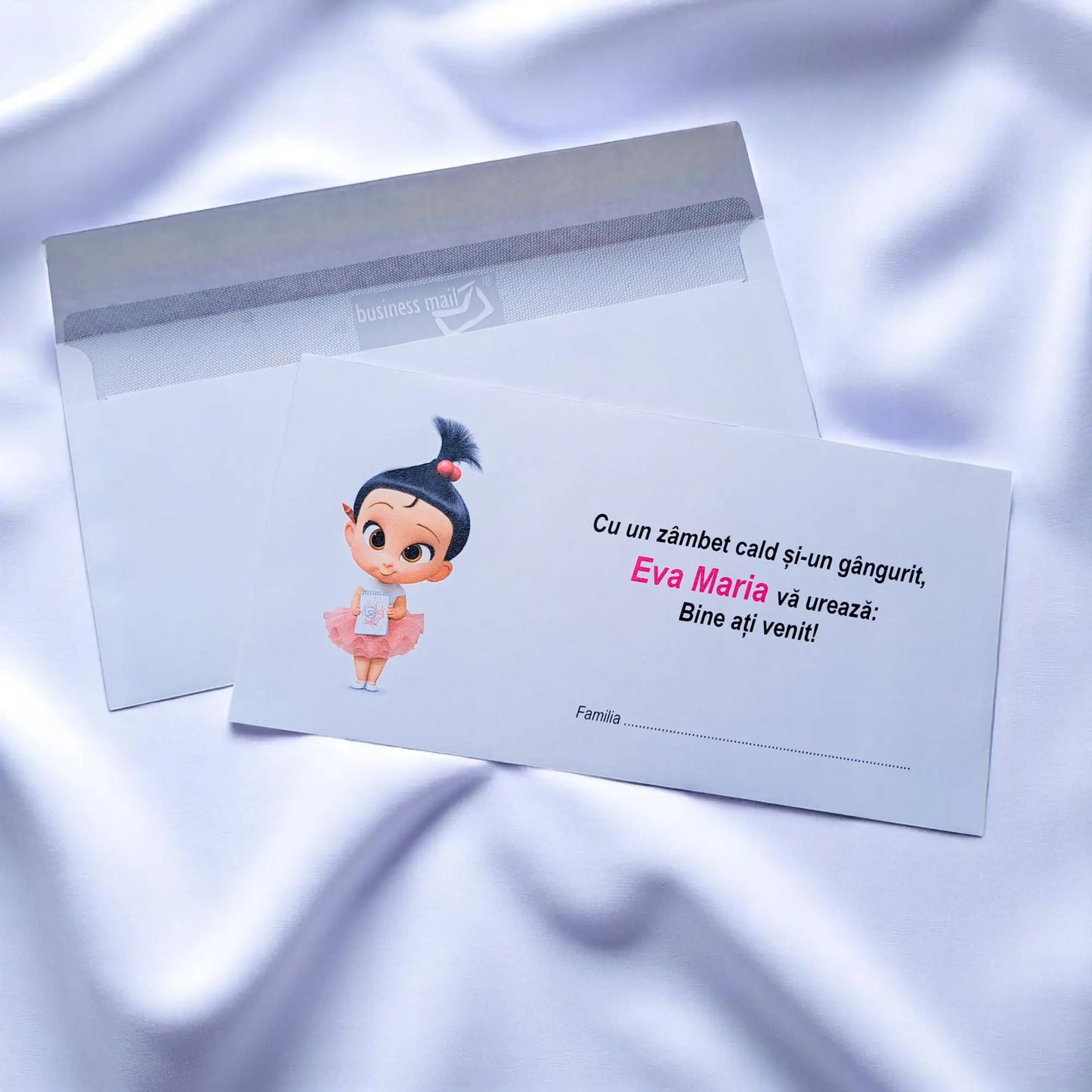 Plic pentru bani botez personalizat – cu nume, personaj din desene și mesaj special | 11×22 cm PB21