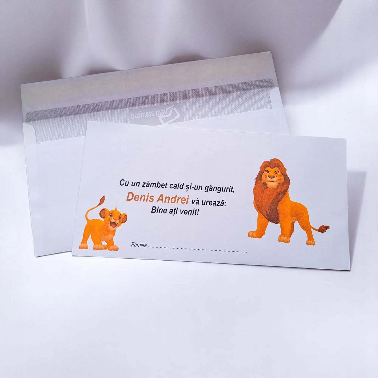 Plic pentru bani botez personalizat – cu nume, personaj din desene și mesaj special | 11×22 cm PB32