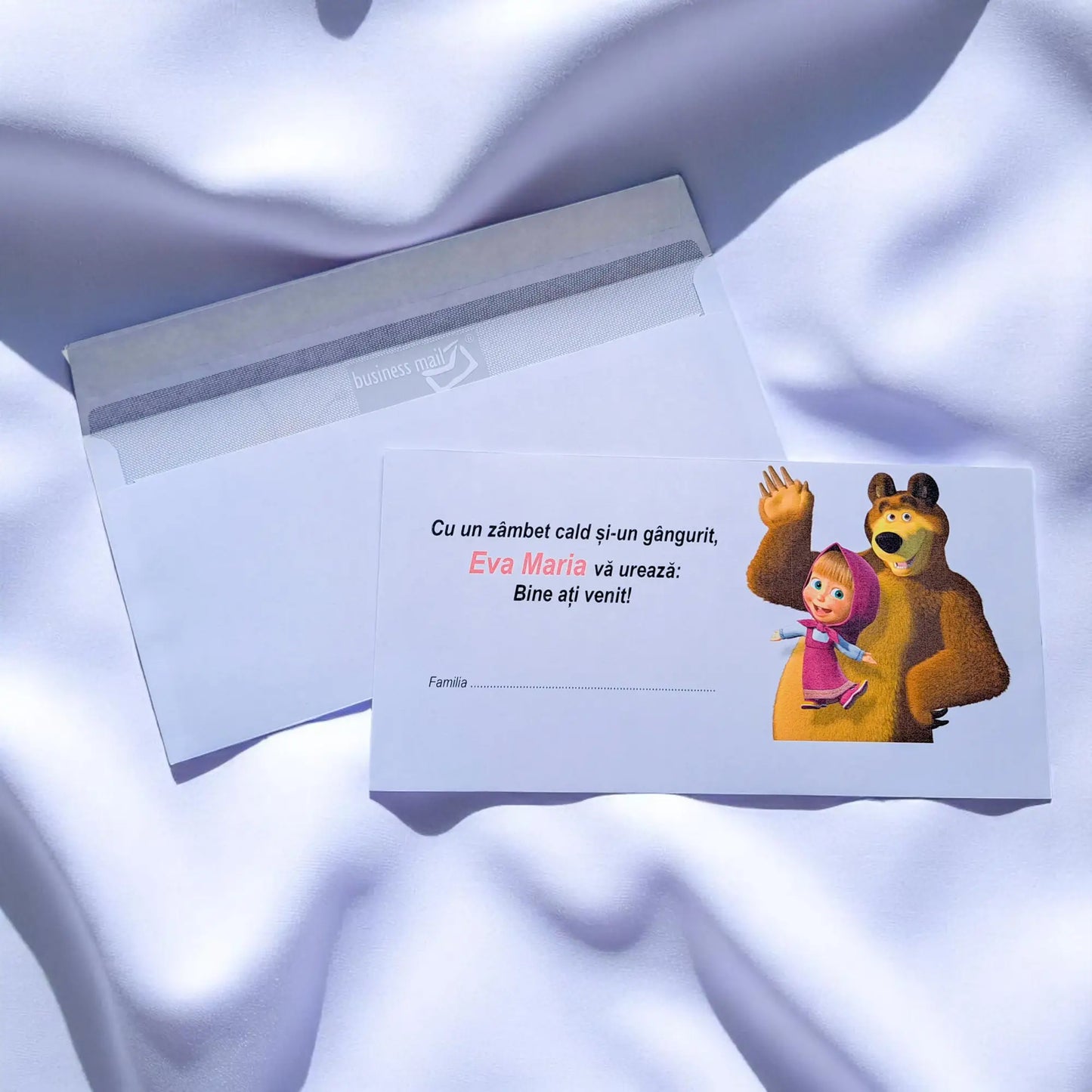 Plic pentru bani botez personalizat – cu nume, personaj din desene și mesaj special | 11×22 cm PB36