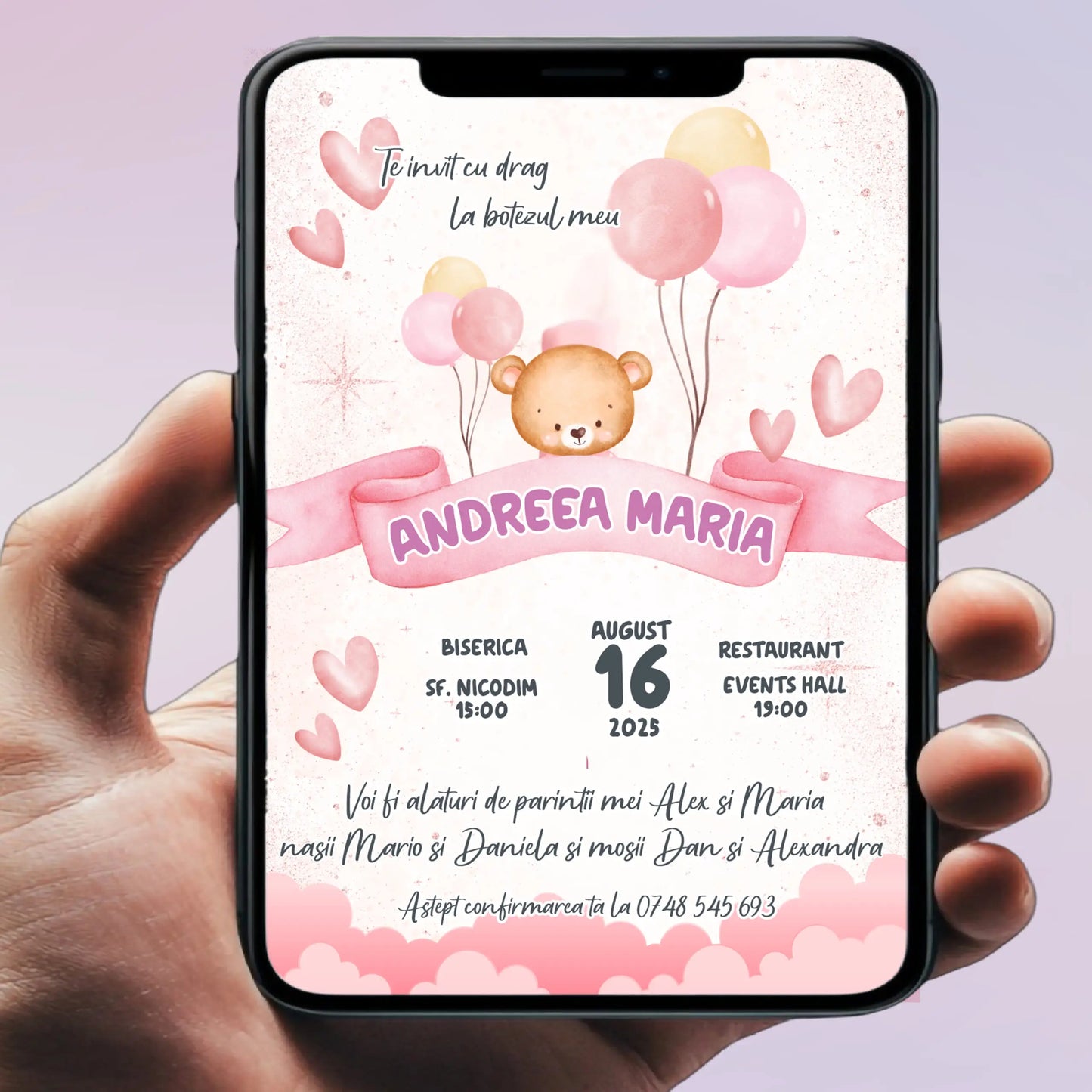 Invitație digitală pentru botez – personalizată | Model D6