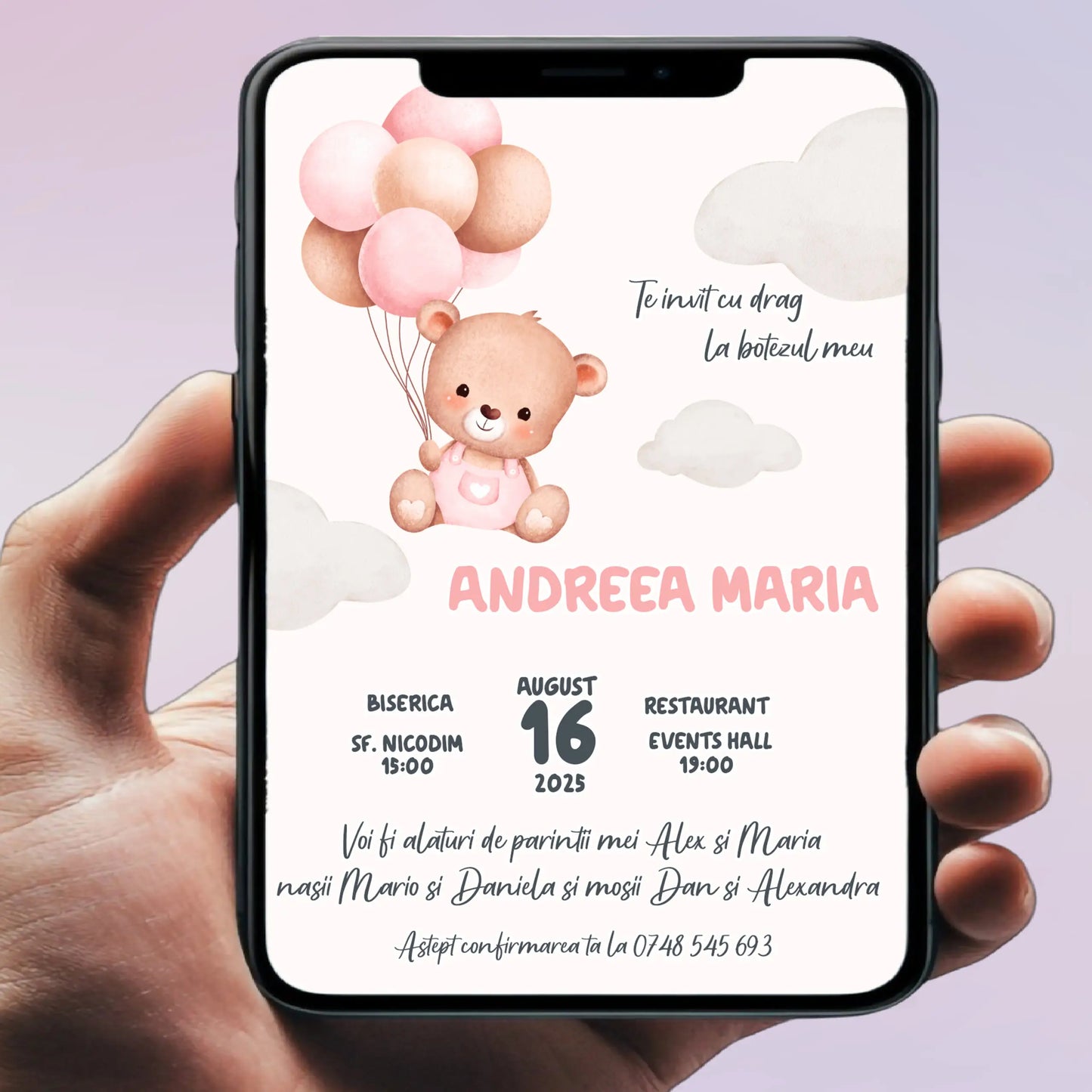 Invitație digitală pentru botez – personalizată | Model D2