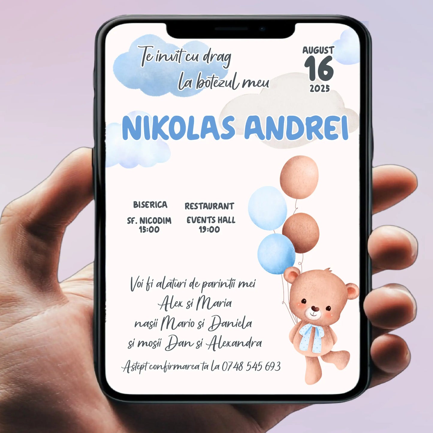 Invitație digitală pentru botez – personalizată | Model D9