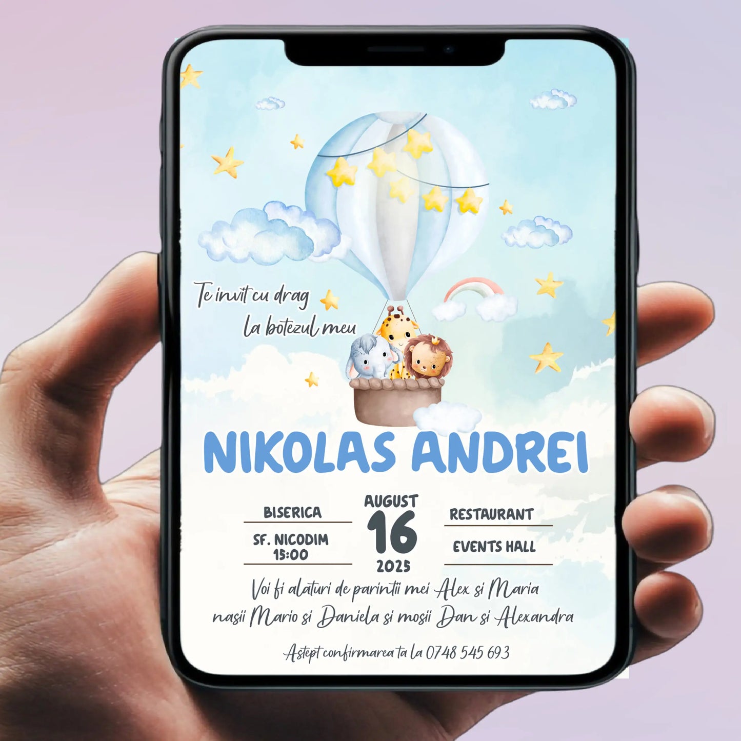 Invitație digitală pentru botez – personalizată | Model D1