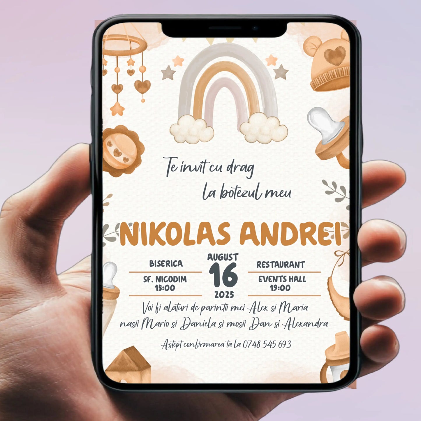 Invitație digitală pentru botez – personalizată | Model D4