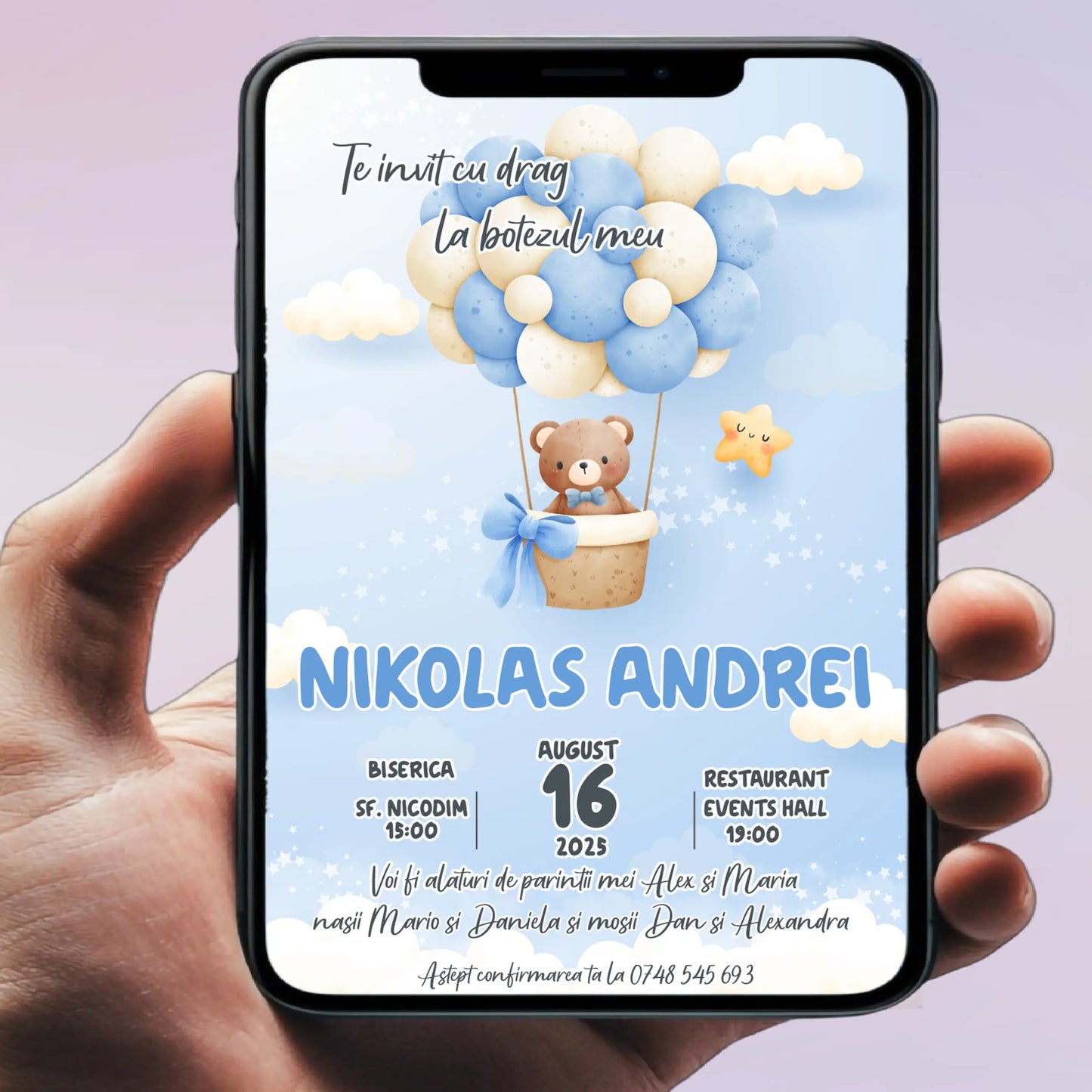 Invitație digitală pentru botez – personalizată | Model D11