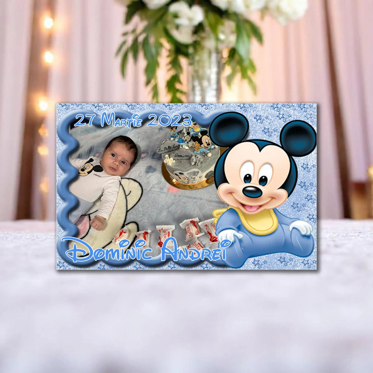 Marturie magnetica botez personalizata cu poza, nume si data model 40