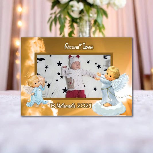 Marturie magnetica botez personalizata cu poza, nume si data model 6