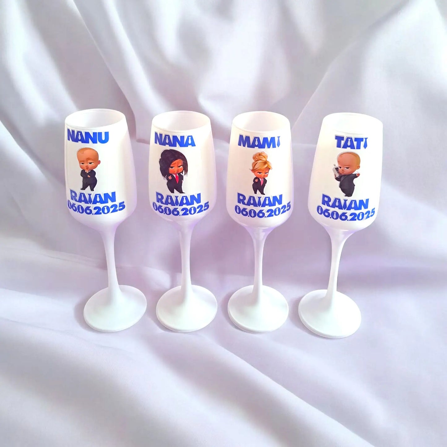 Pahar personalizat pentru botez – Cadou elegant cu nume și dată | Model PB15