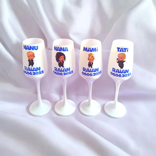 Pahar personalizat pentru botez – Cadou elegant cu nume și dată | Model PB15