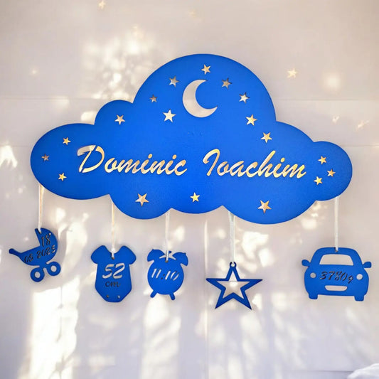 Lampă de veghe personalizată norișor – cu nume și datele nașterii | LED, design de poveste