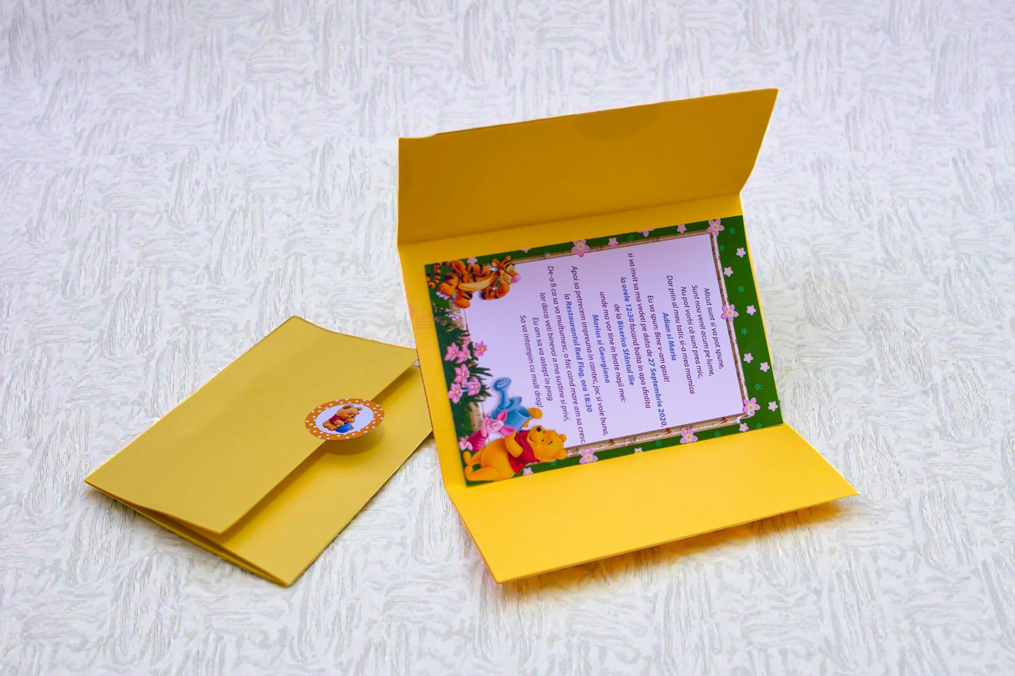 Invitație personalizată pentru botez cu fotografie – Model 1