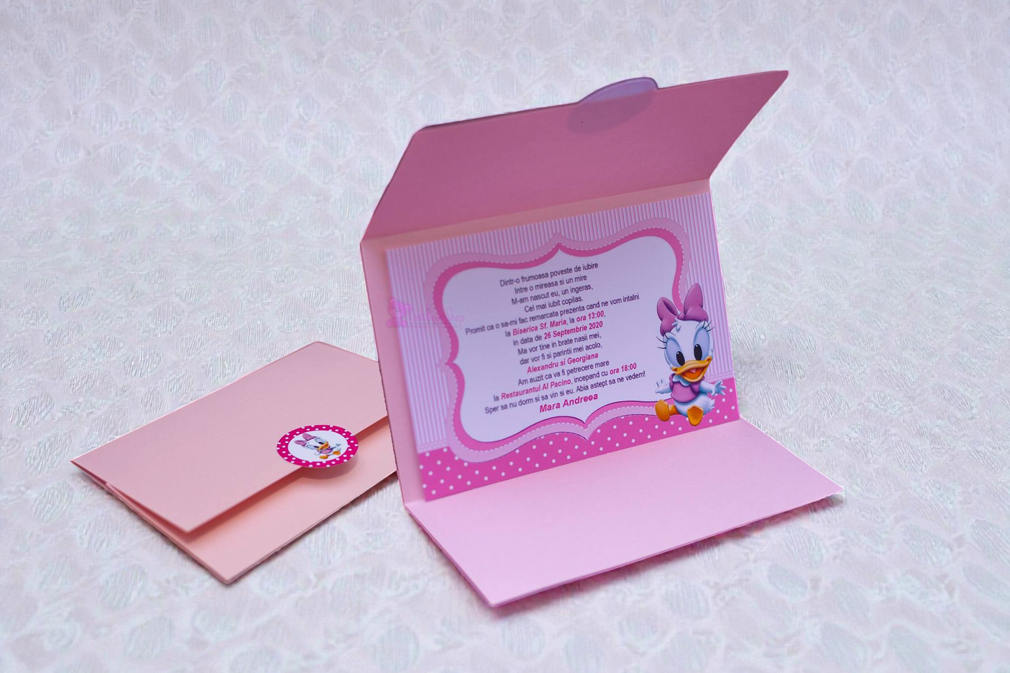 Invitație personalizată pentru botez cu fotografie – Model 3