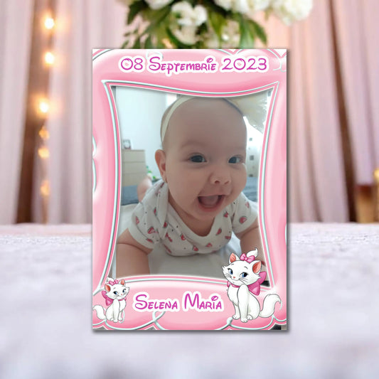 Marturie magnetica botez personalizata cu poza, nume si data model 28