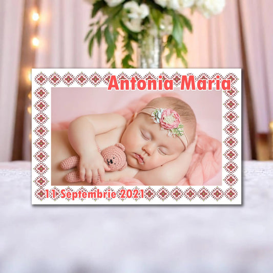 Marturie magnetica botez personalizata cu poza, nume si data model 29