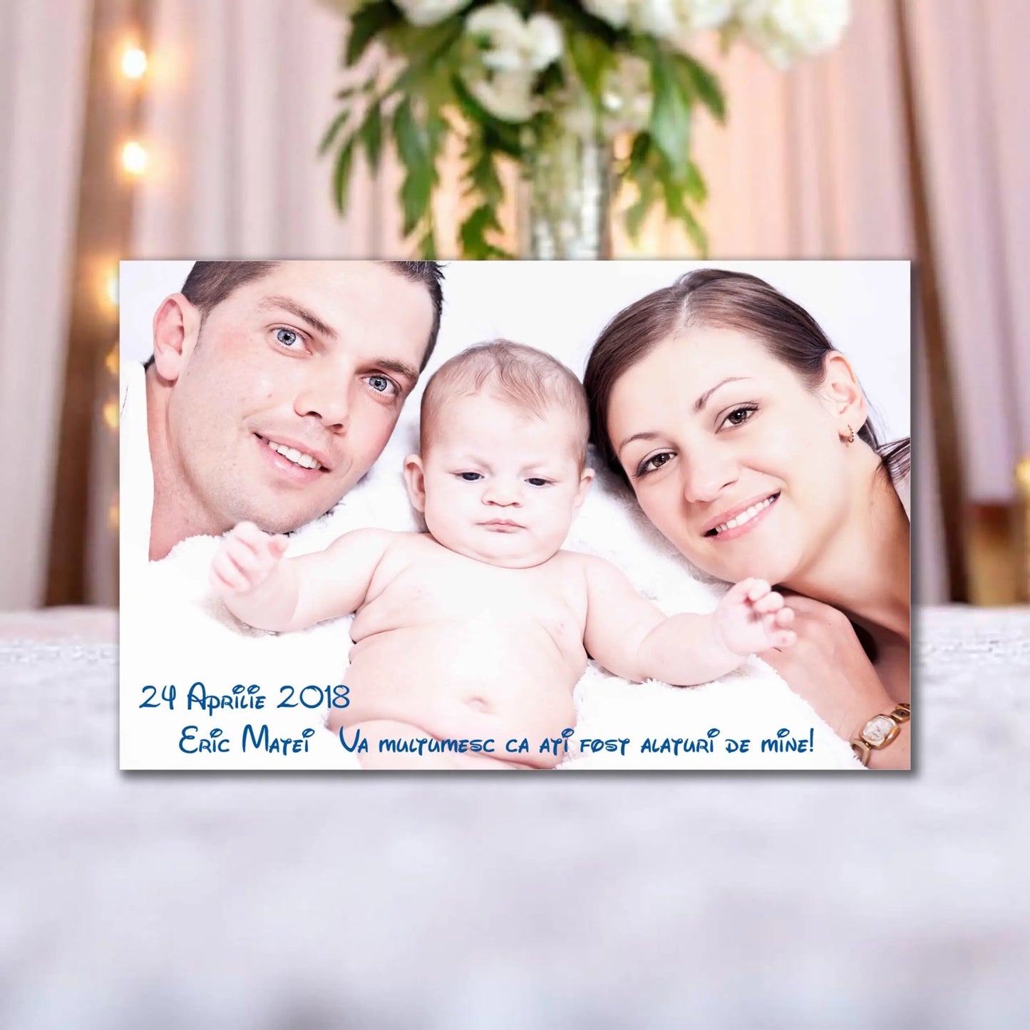 Marturie magnetica botez personalizata cu poza, nume si data model 31