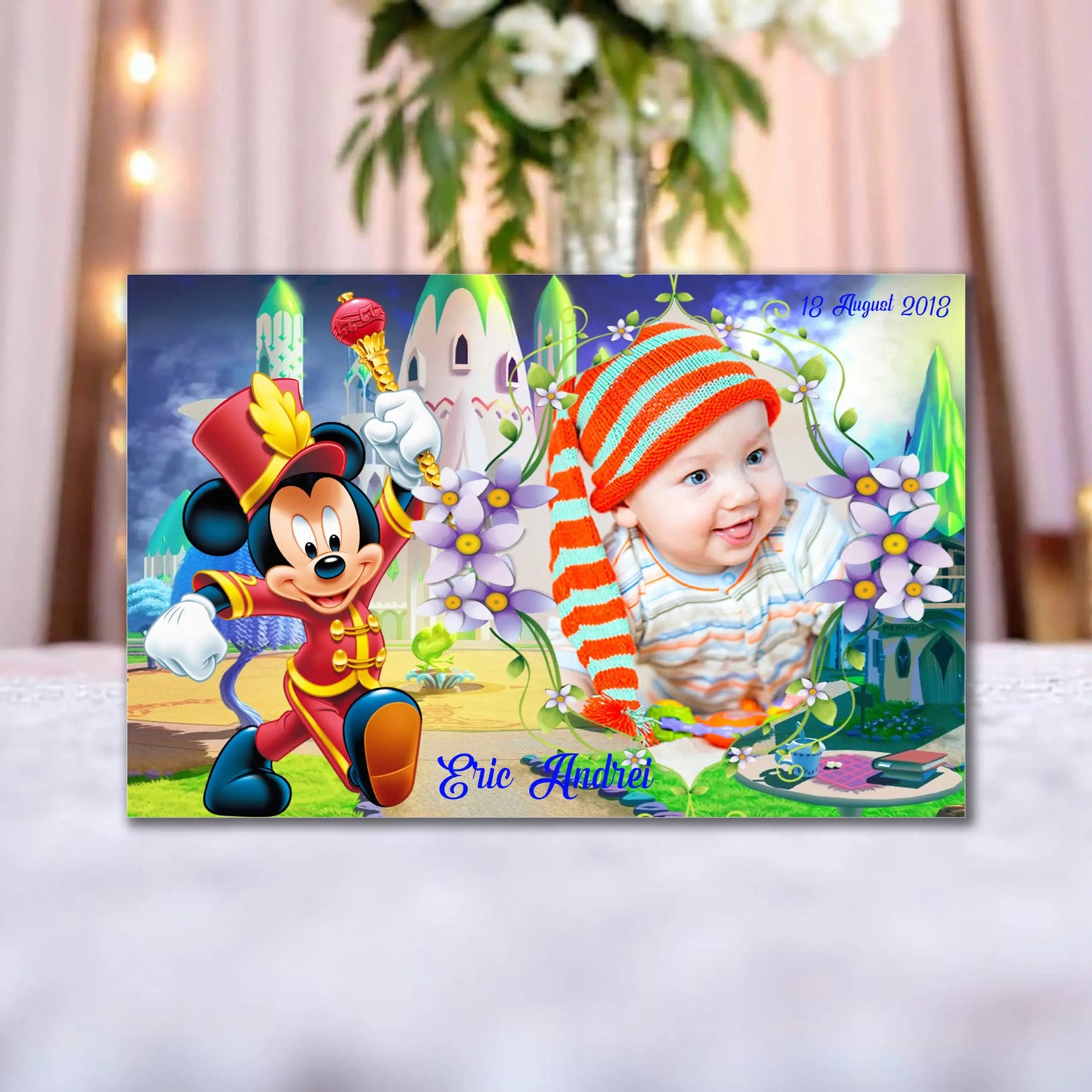 Marturie magnetica botez personalizata cu poza, nume si data model 37