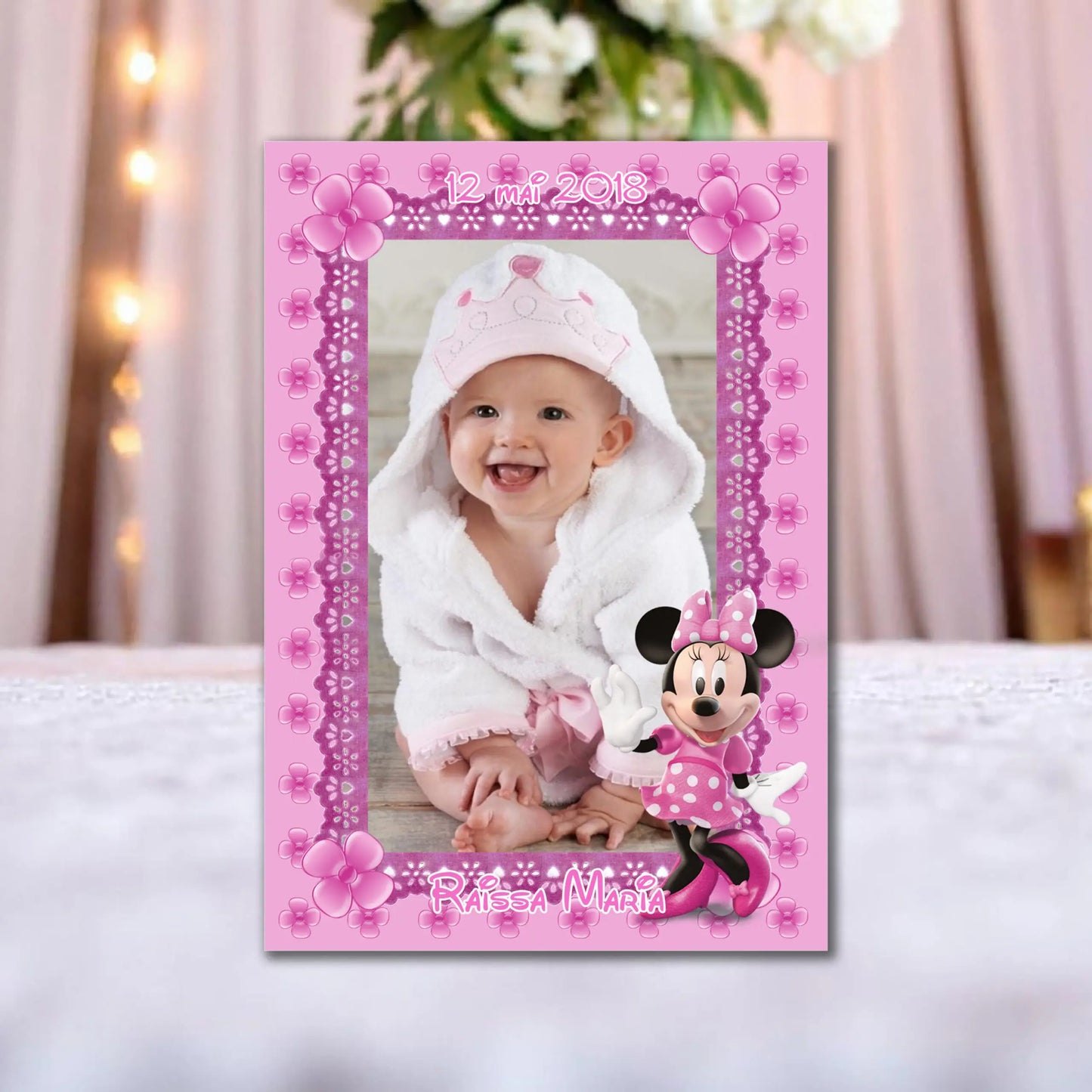 Marturie magnetica botez personalizata cu poza, nume si data model 41