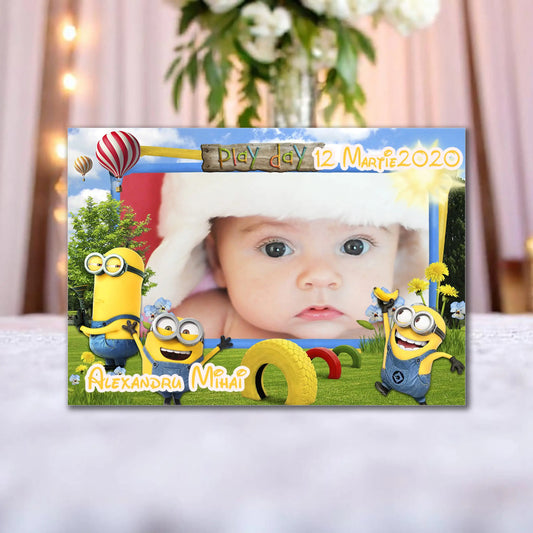 Marturie magnetica botez personalizata cu poza, nume si data model 44