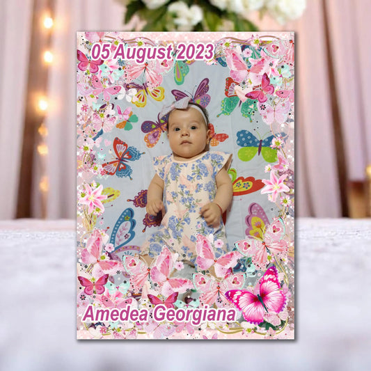 Marturie magnetica botez personalizata cu poza, nume si data model 9