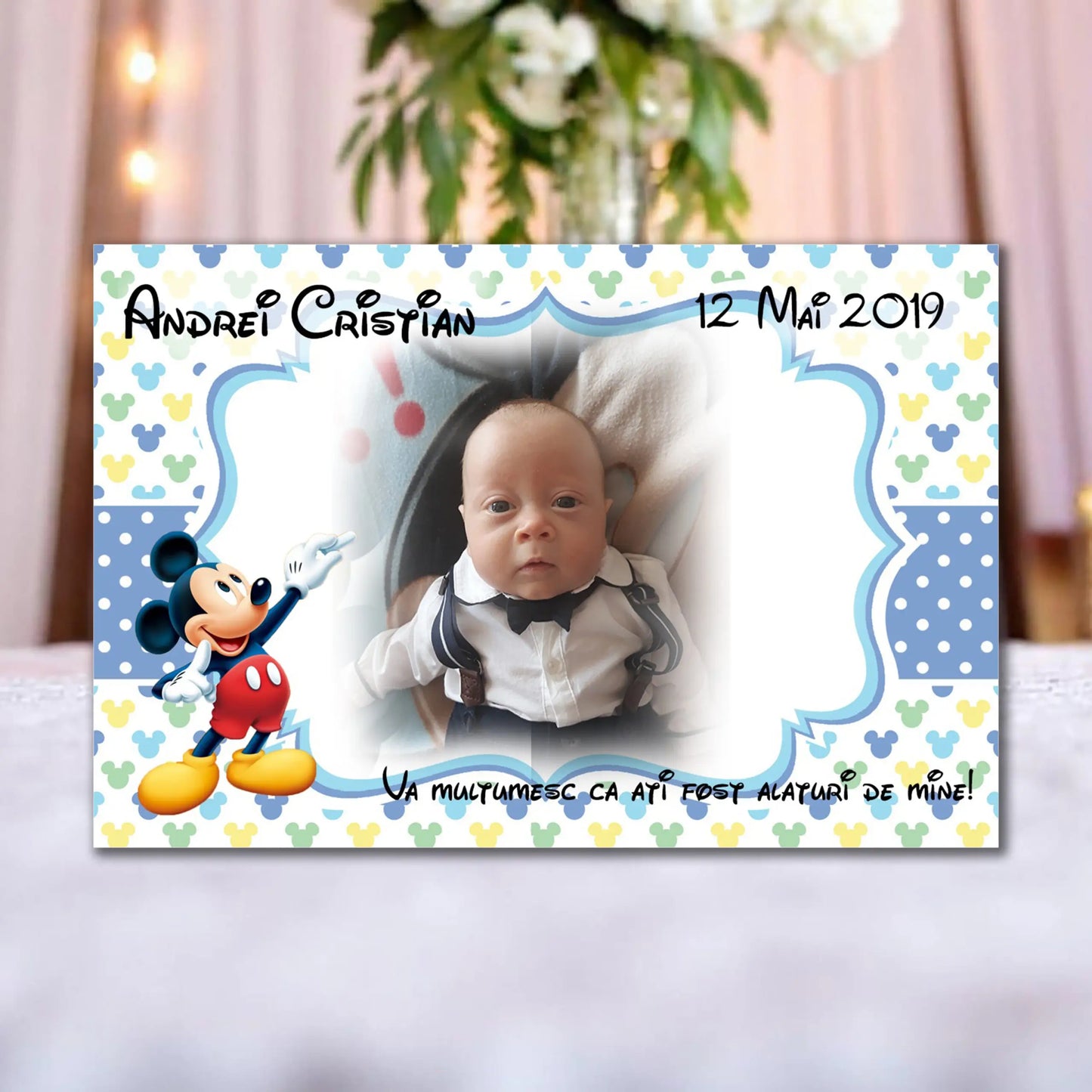 Marturie magnetica botez personalizata cu poza, nume si data model 39