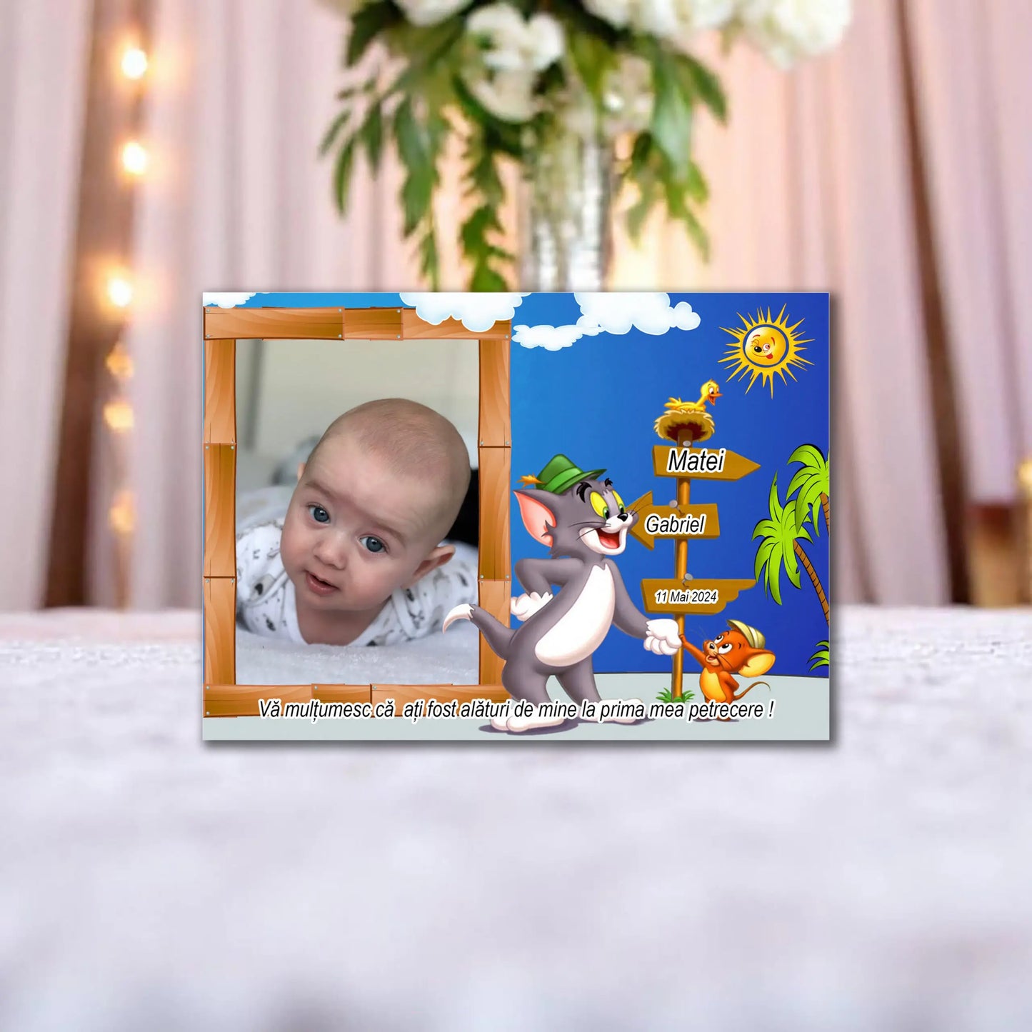 Marturie magnetica botez personalizata cu poza, nume si data model 35