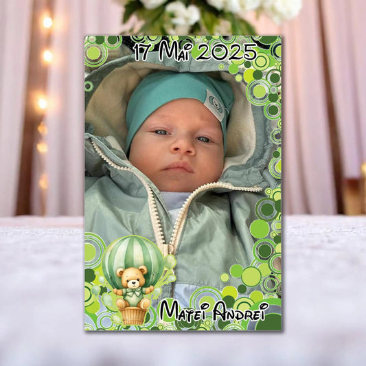 Marturie magnetica botez personalizata cu poza, nume si data model 17