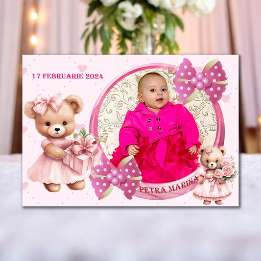Marturie magnetica botez personalizata cu poza, nume si data model 19