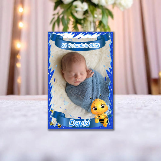Marturie magnetica botez personalizata cu poza, nume si data model 1