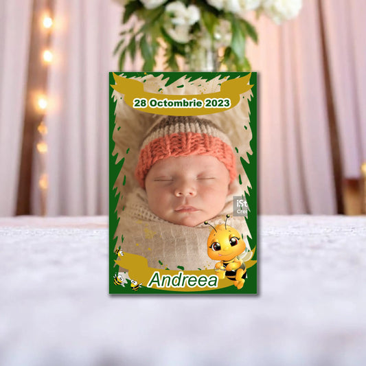 Marturie magnetica botez personalizata cu poza, nume si data model 18