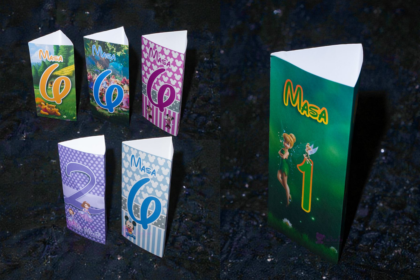 Număr de masă cu meniu personalizat pentru botez – model M3