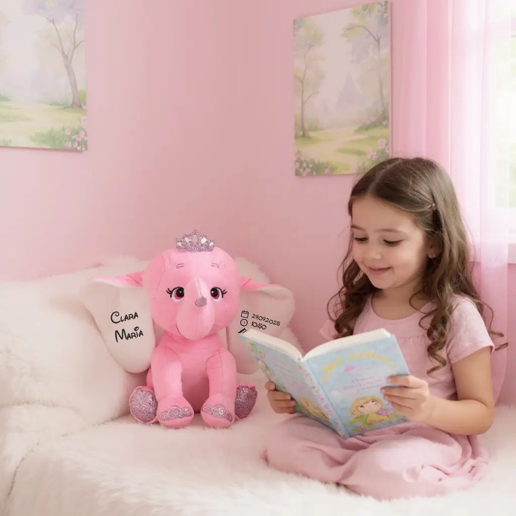 Jucărie de pluș Elefant personalizat cu nume și datele nașterii – Roz
