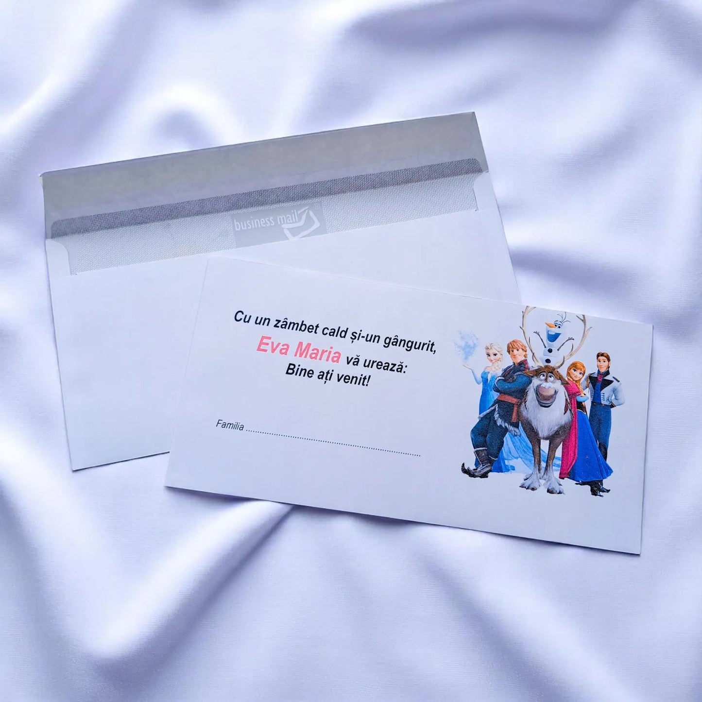 Plic pentru bani botez personalizat – cu nume, personaj din desene și mesaj special | 11×22 cm PB20