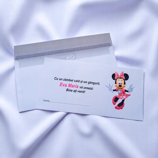 Plic pentru bani botez personalizat – cu nume, personaj din desene și mesaj special | 11×22 cm PB18