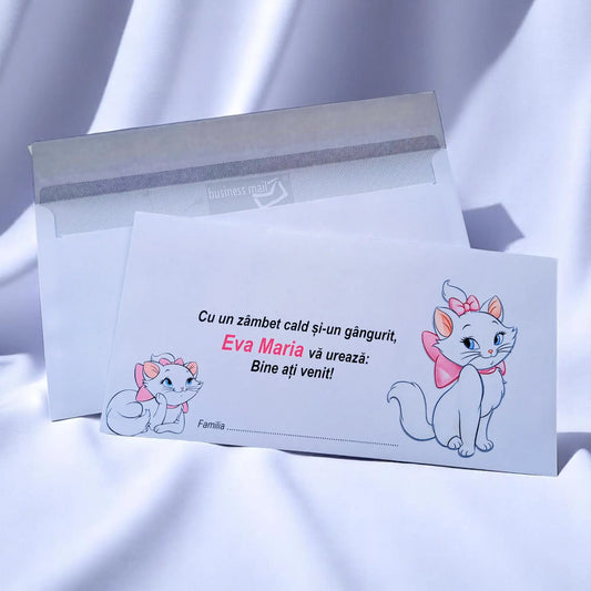 Plic pentru bani botez personalizat – cu nume, personaj din desene și mesaj special | 11×22 cm PB14