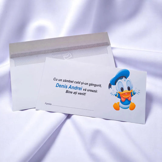 Plic pentru bani botez personalizat – cu nume, personaj din desene și mesaj special | 11×22 cm PB16