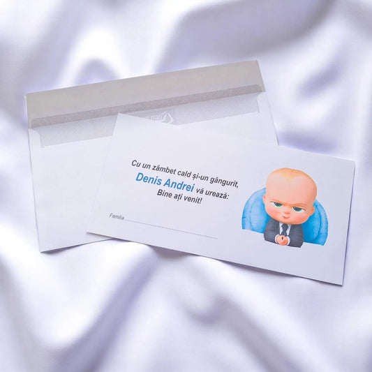 Plic pentru bani botez personalizat – cu nume, personaj din desene și mesaj special | 11×22 cm PB04