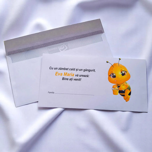 Plic pentru bani botez personalizat – cu nume, personaj din desene și mesaj special | 11×22 cm PB29