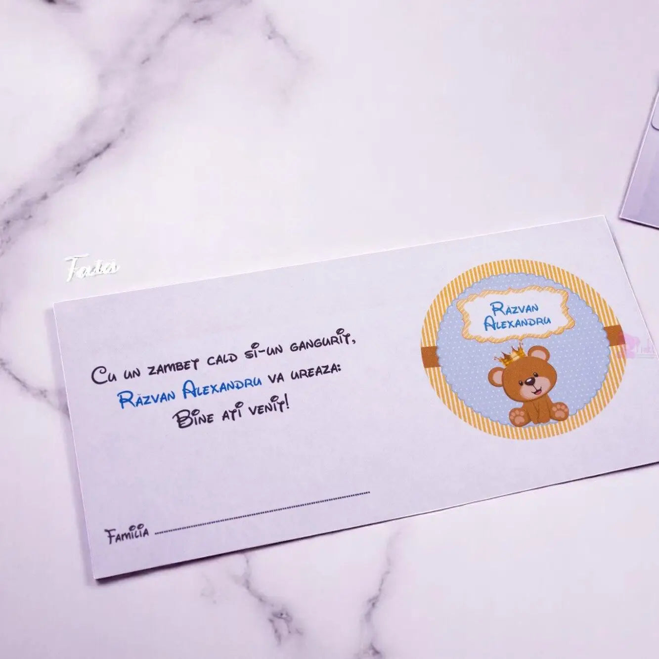 Plic pentru bani botez personalizat – cu nume, personaj din desene și mesaj special | 11×22 cm PB42