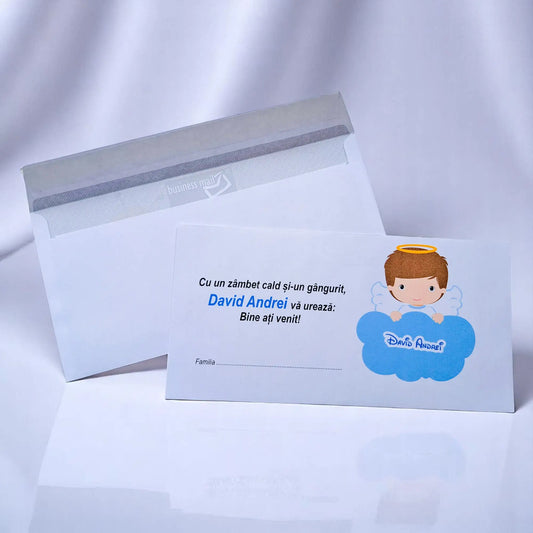 Plic pentru bani botez personalizat – cu nume, personaj din desene și mesaj special | 11×22 cm PB39