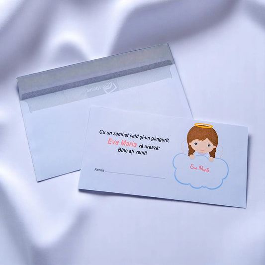 Plic pentru bani botez personalizat – cu nume, personaj din desene și mesaj special | 11×22 cm PB31